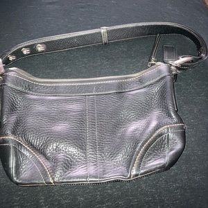 Older style black leather coach shoulder bag